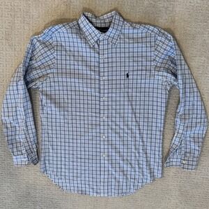 Ralph Lauren Men Classic Fit Plaid Button Down Shirt Blue White Size M